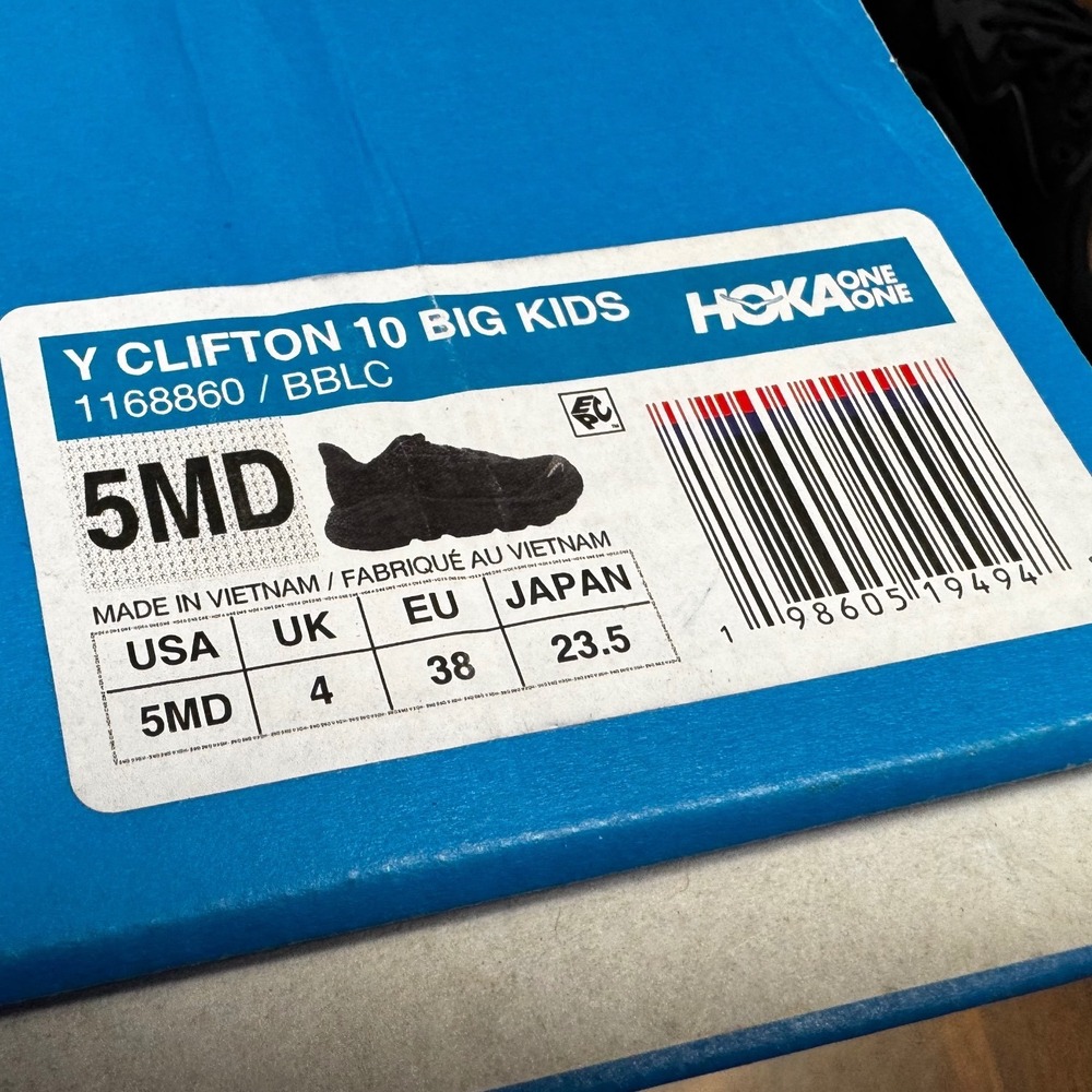 Hoka One One Clifton 9 Big Kids Black Running Shoes 1168860 BBLC 5Y 5MD - Picture 6 of 6